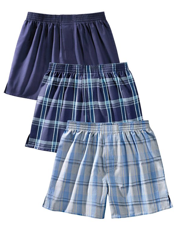 Caleçon flottant tissé teint - lot de 3 (bleu) Caleçon flottant tissé teint - lot de 3 (bleu)